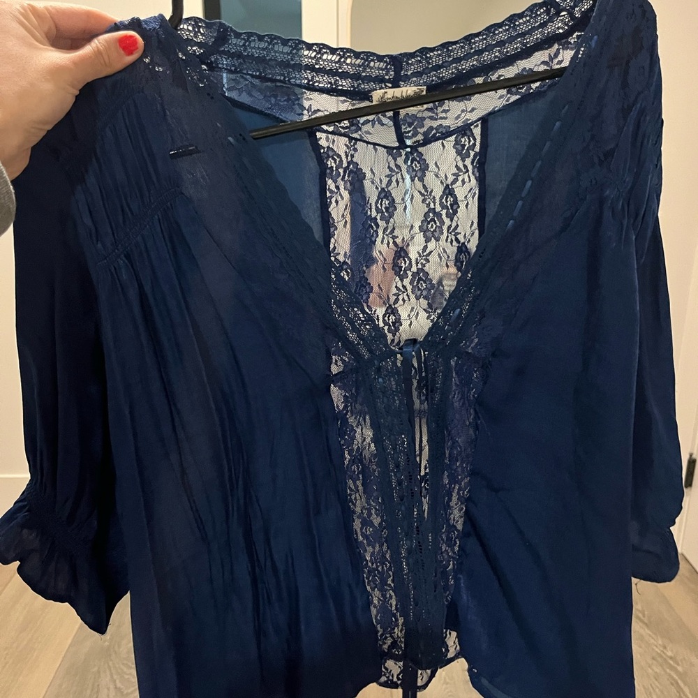 Free People Navy Blue Lace Blouse